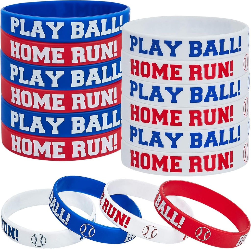 Baseball Silicone Rubber Bracelets Rubber Wristbands Baseball Bracelet Wristbands for Gifts Party Favors (24 Pieces)