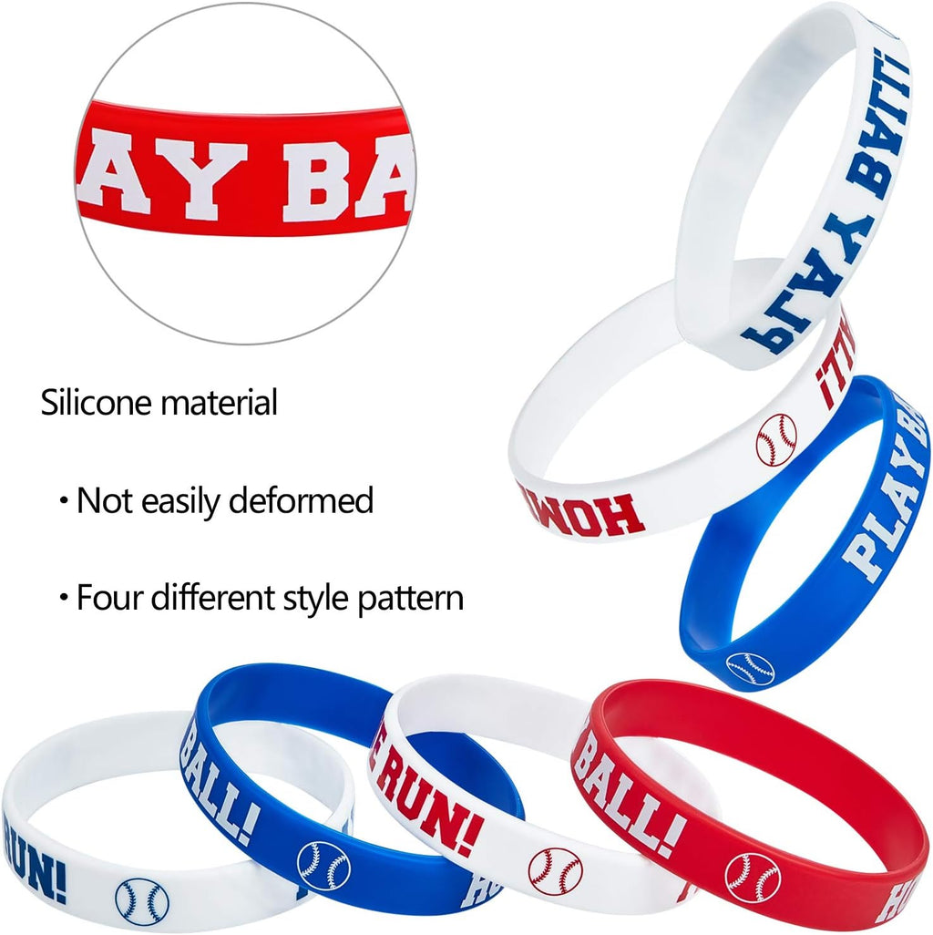 Baseball Silicone Rubber Bracelets Rubber Wristbands Baseball Bracelet Wristbands for Gifts Party Favors (24 Pieces)