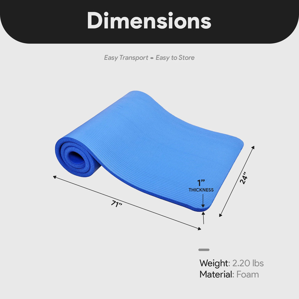 All-Purpose 1-Inch Extra Thick High Density Anti-Tear Exercise Yoga Mat with Carrying Strap, Blue